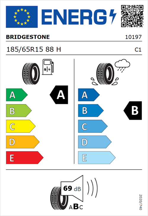 Tyre Label for Bridgestone Ecopia EP001S 185/65R15 88H