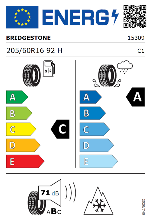 Tyre Label for Bridgestone Blizzak LM005 205/60R16 92H