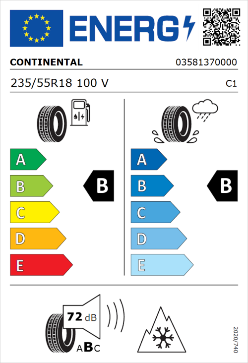 Tyre Label for Continental AllSeasonContact 235/55R18 100V
