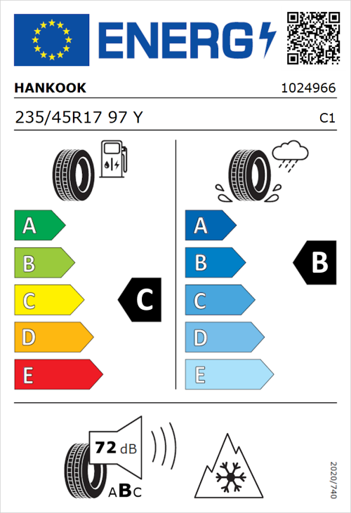 Tyre Label for Hankook Kinergy 4S 2 H750 235/45R17 97Y