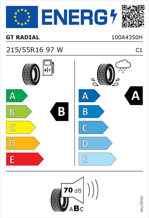 Tyre Label for GT Radial FE2 215/55R16 97W