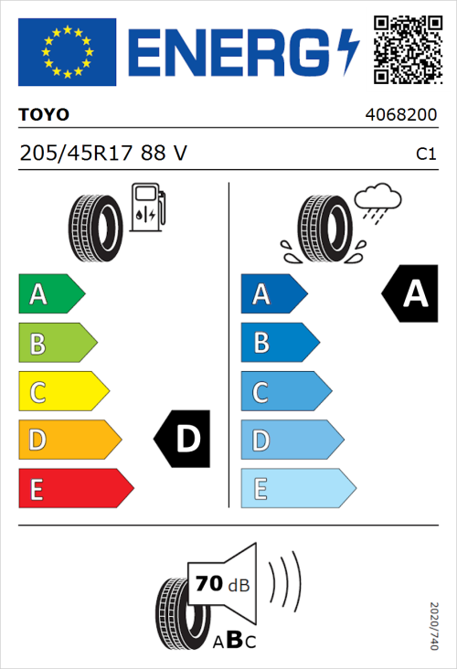 Tyre Label for Toyo Proxes Comfort 205/45R17 88V