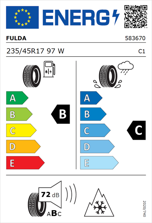 Tyre Label for Fulda MultiControl 235/45R17 97W