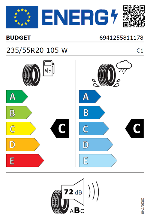 Tyre Label for Budget Budget 235/55R20 105W