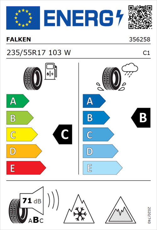 Tyre Label for Falken Euroall Season AS220 PRO 235/55R17 103W
