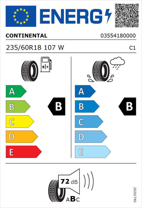 Tyre Label for Continental AllSeasonContact 2 235/60R18 107W