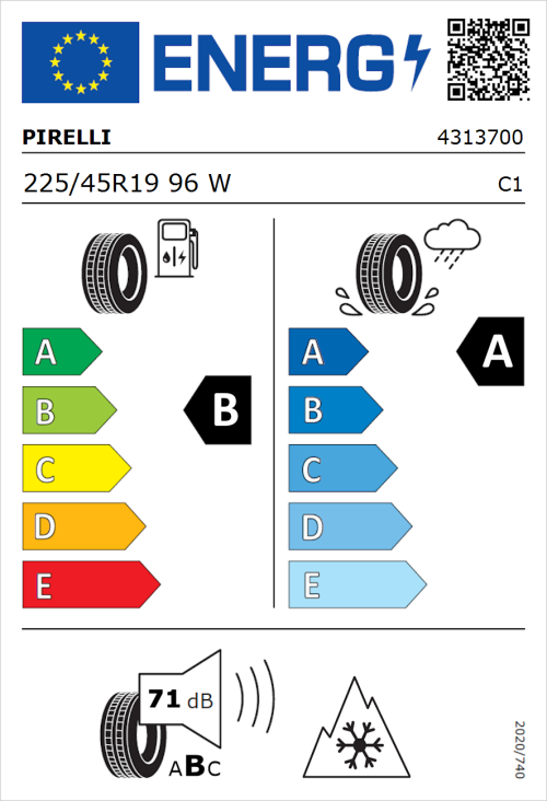 Tyre Label for Pirelli Cinturato All Season SF3 225/45R19 96W