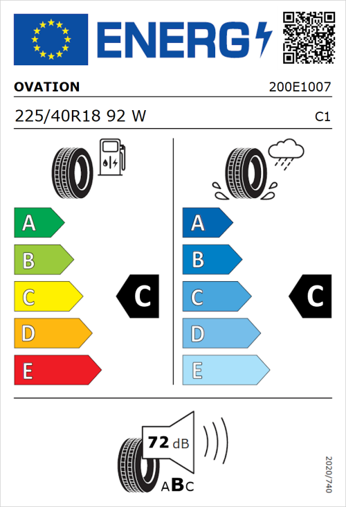 Tyre Label for Ovation VI-388 225/40R18 92W