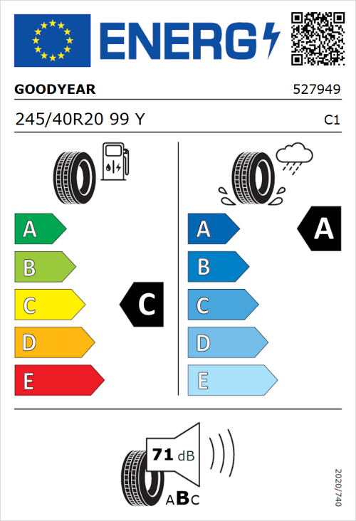 Tyre Label for Goodyear Eagle F1 Asymmetric 2 245/40R20 99Y