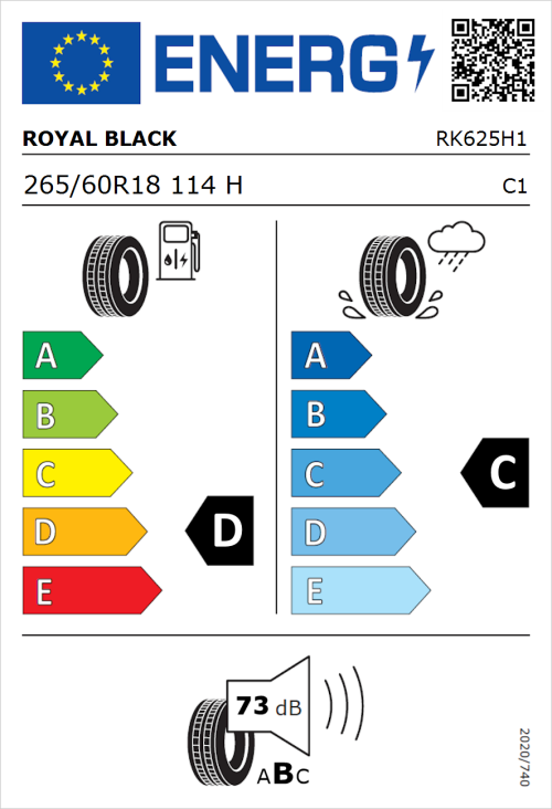 Tyre Label for Royal Black Sport 265/60R18 114H